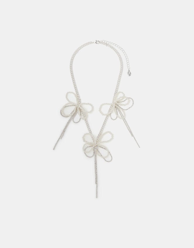 Faux Pearl and Bow Chain Necklace