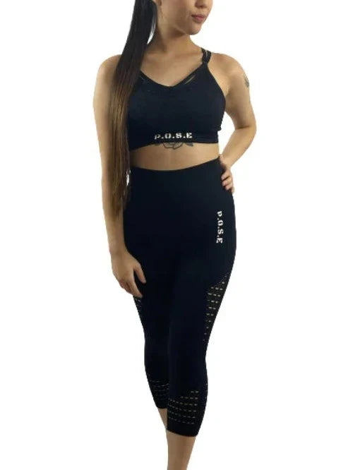 P.O.S.E Abloom Black Seamless 7/8 Gym Fitness Wear Leggings