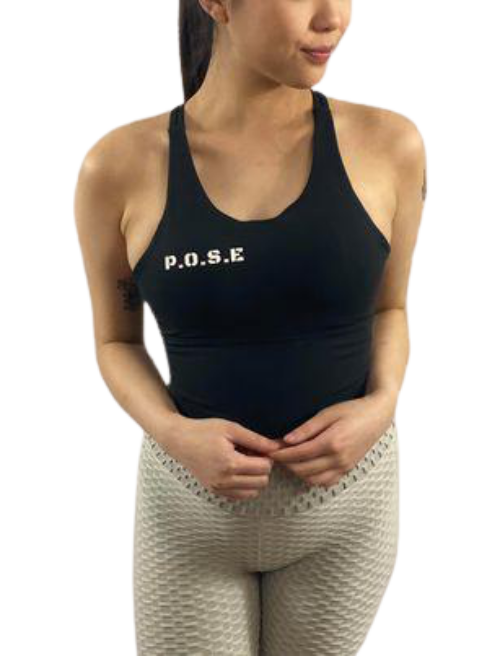 P.O.S.E Black Energise Gym Crop Top/Sports Bra