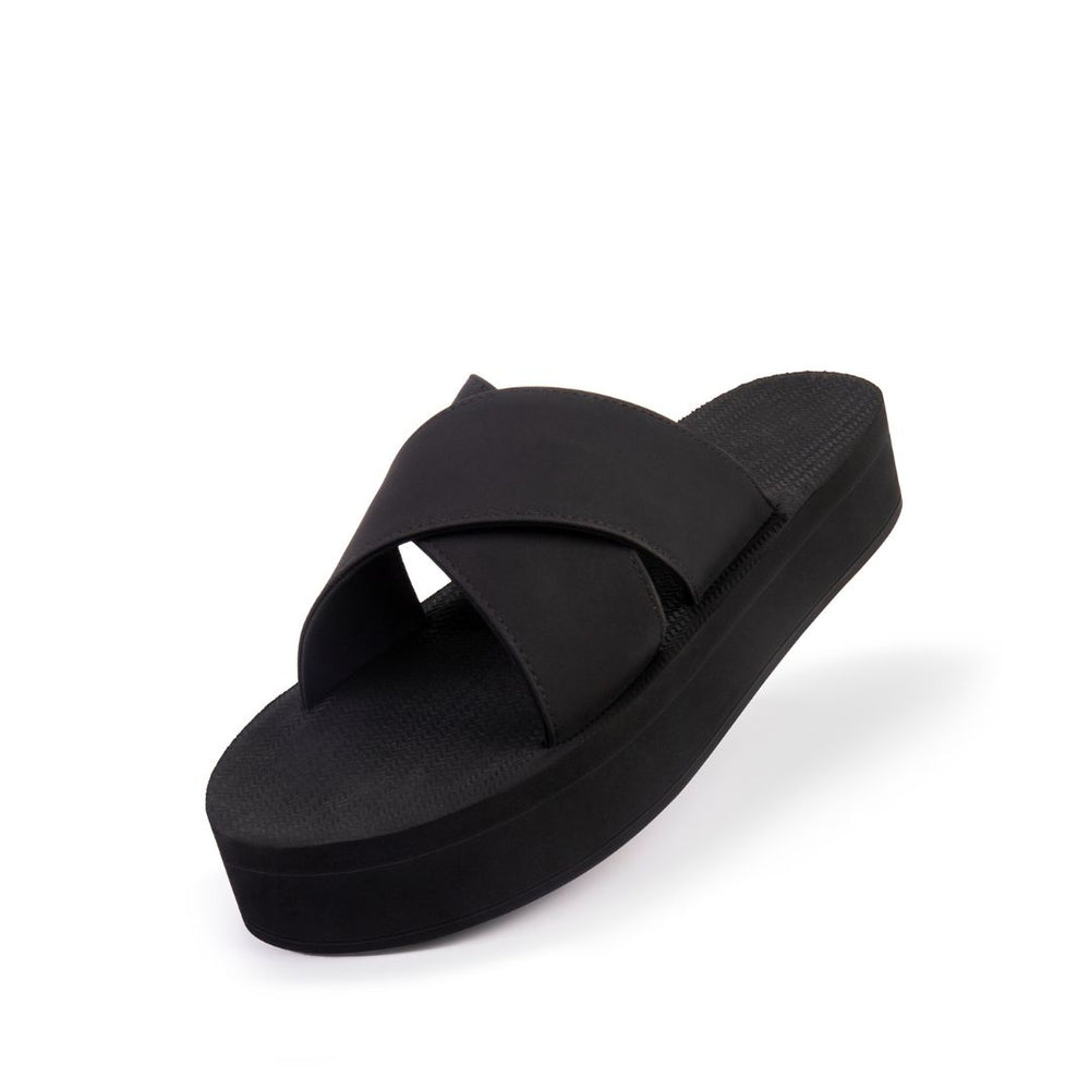 Indosole Women Platform Cross Sandal Black Size 8 to 9