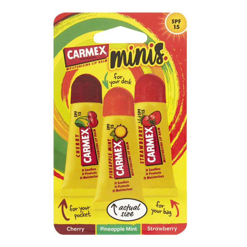 Carmex Lip Balm Squeeze Tube Minis Cherry Strawberry & Pineapple Mint 3 Pack