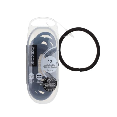 Basicare Snagless Elastic Round Hairbands Black 12 Pack