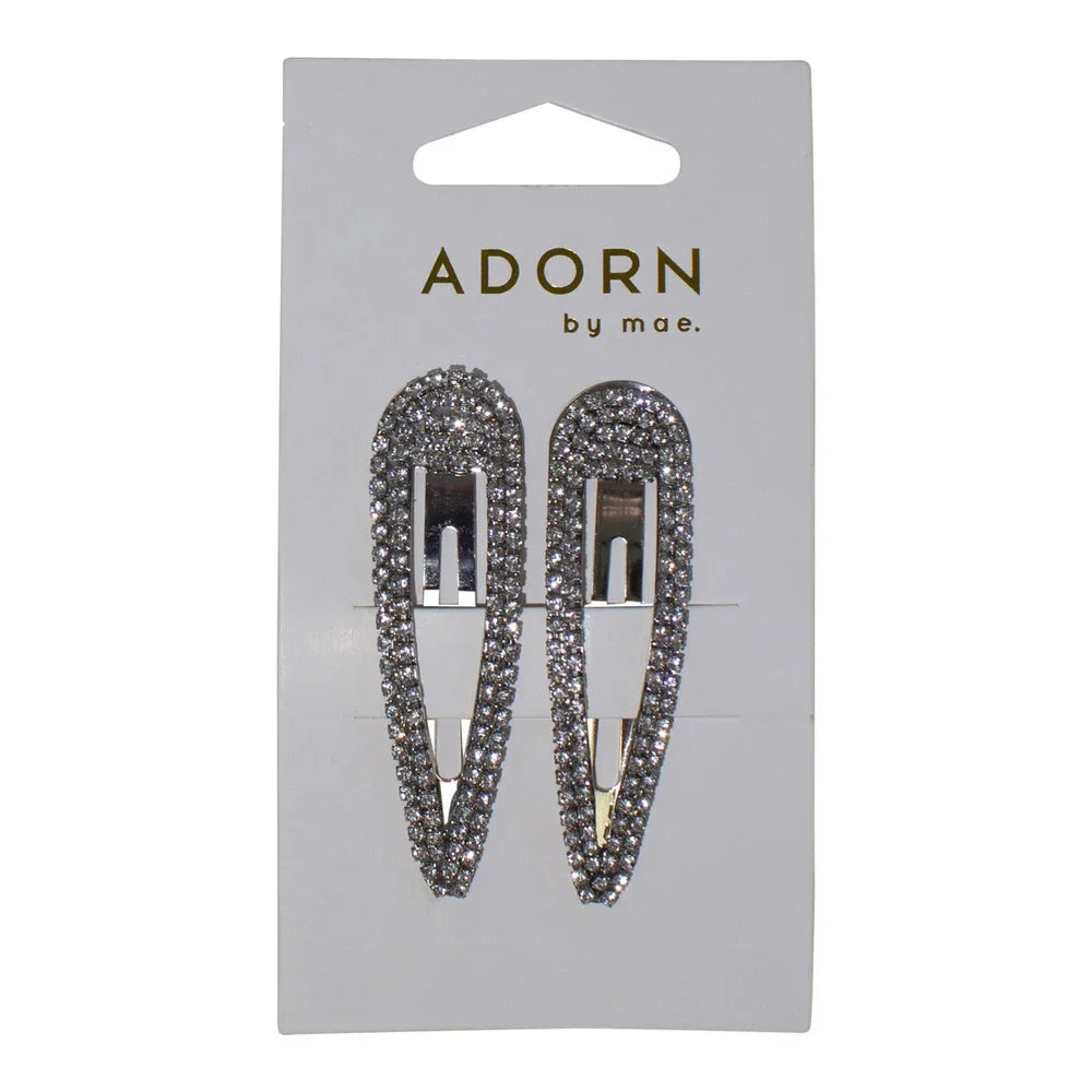 Mae One Touch Diamante Silver Hair Clips 2