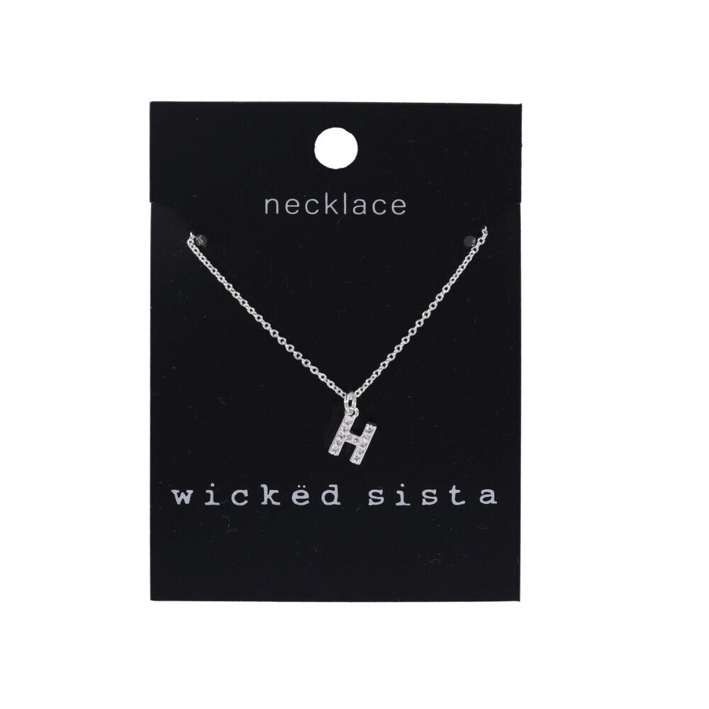 Wicked Sista Necklace Pendant H Initial in Silver