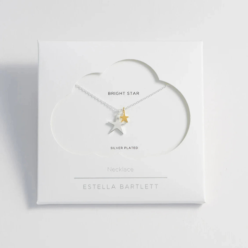 Estella Bartlett Two Tone Double Star Necklace Silver Plated