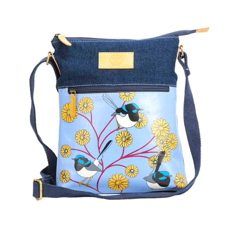 Kangaroo Gifts Hand Painted Leather and Denim Combo Shoulder Bag