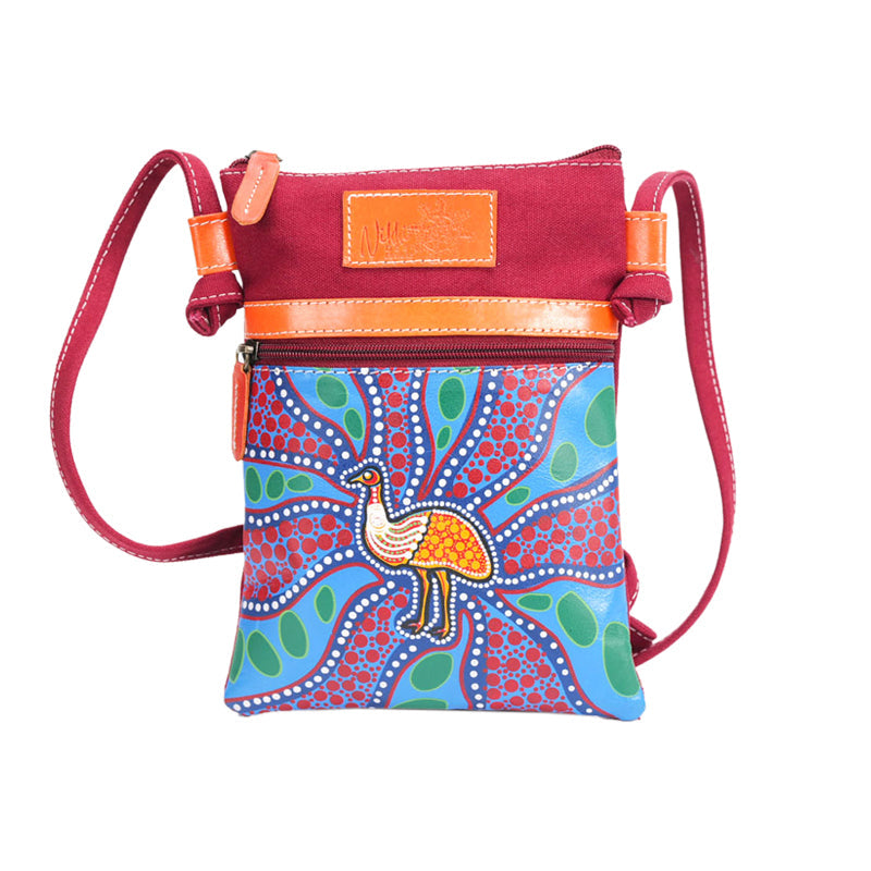 Kangaroo Gifts Hand Painted Leather And Denim Combo Cross Body Hippie Sling Bag 17 x 23CM