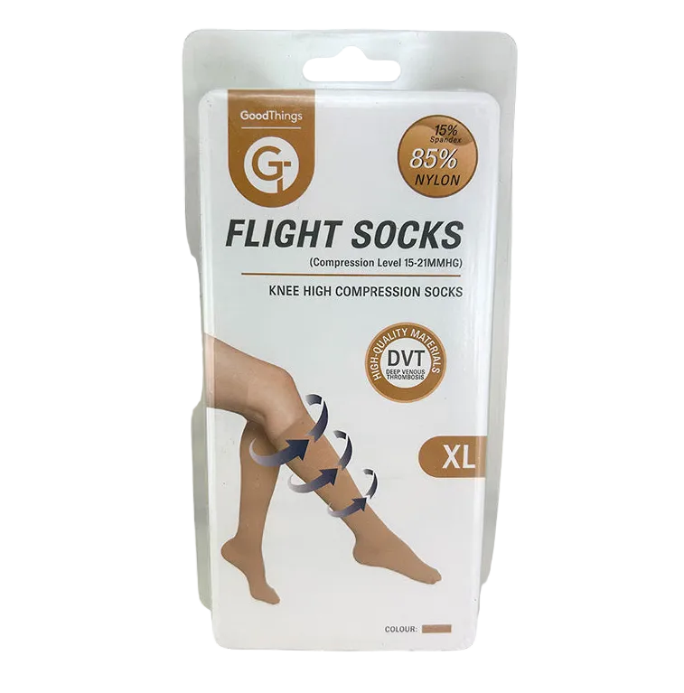 Good Things Knee High Flight Socks For Travel Compression Beige Xl