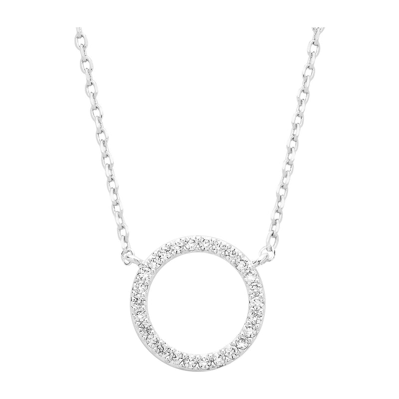 Estella Bartlett Large Pave Set Circle Cubic Zirconia Pendant Necklace Silver Plated