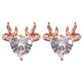 Wicked Sista Reindeer Heart Stud Earrings in Rose Gold