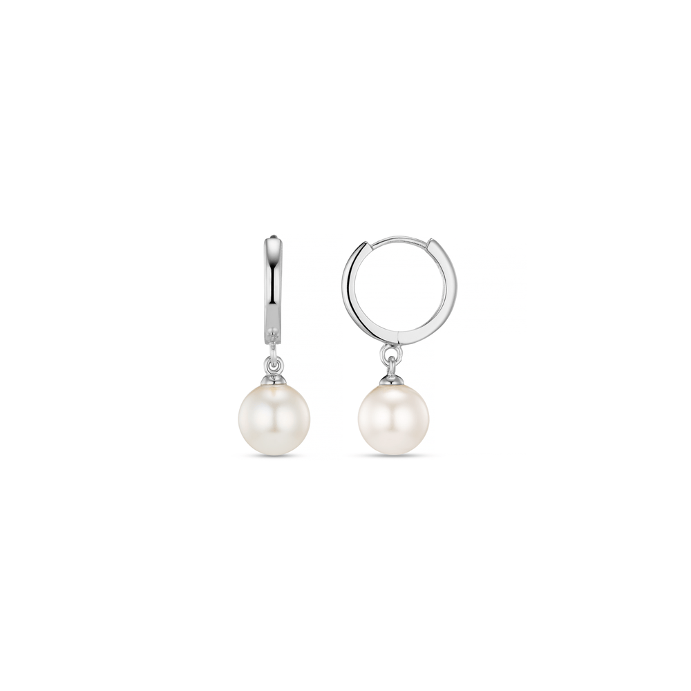 Sterling Silver Click Hoop With Pearl Drop Earrings