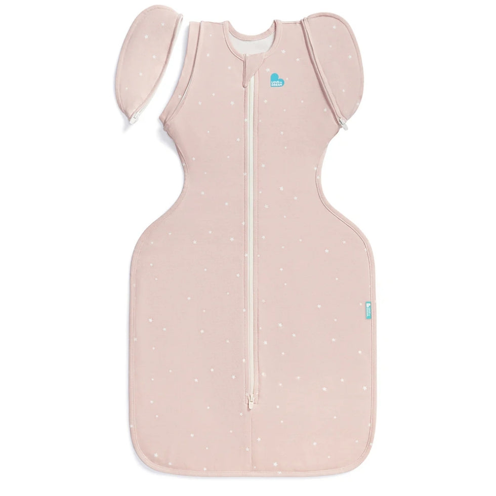 Love To Dream Cocoon Swaddle Sleep Bag 1.0 Tog Stretch Cotton Twinkle Powder Pink Medium
