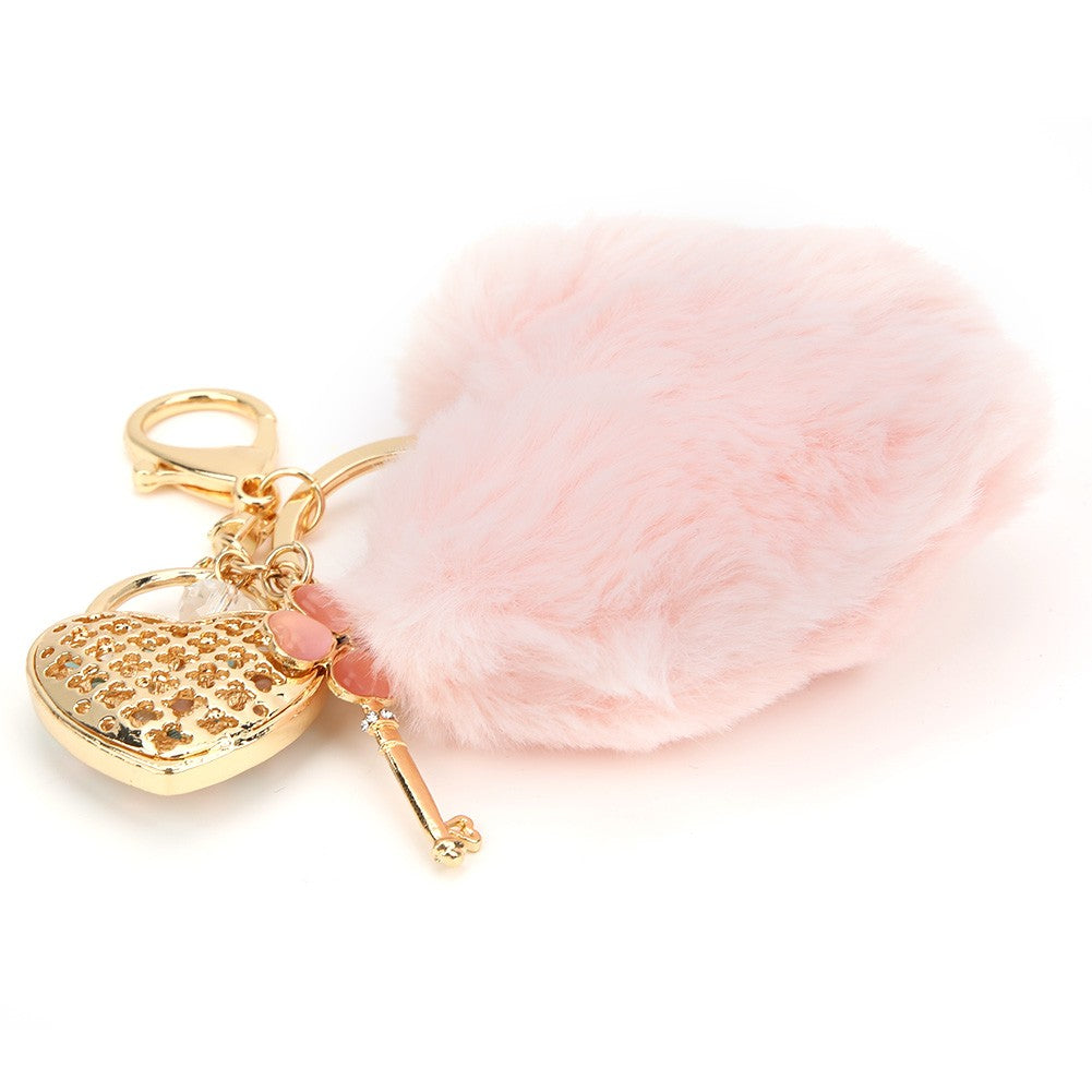 Key Chain Fluffy Heart Shaped Fur Ball Key Ring Pink Bag Hanging Decorative ZMS