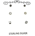 Sterling Silver Ball, CZ, and Pearl Trio Earrings