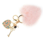 Key Chain Fluffy Heart Shaped Fur Ball Key Ring Pink Bag Hanging Decorative ZMS