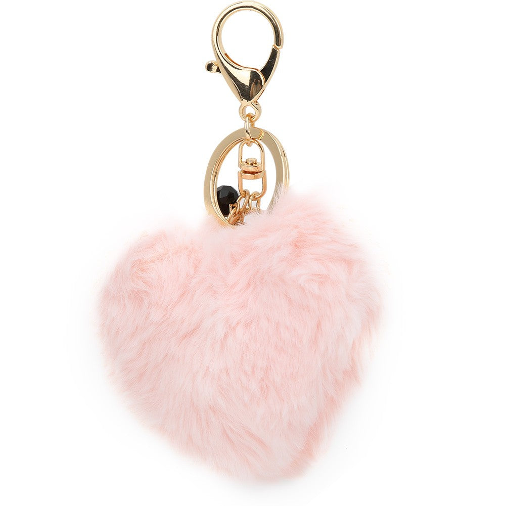 Key Chain Fluffy Heart Shaped Fur Ball Key Ring Pink Bag Hanging Decorative ZMS